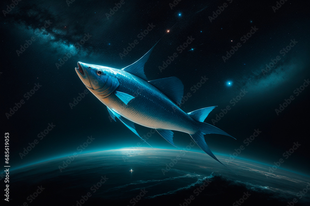 Fototapeta premium Space fish in outer space. Generative AI