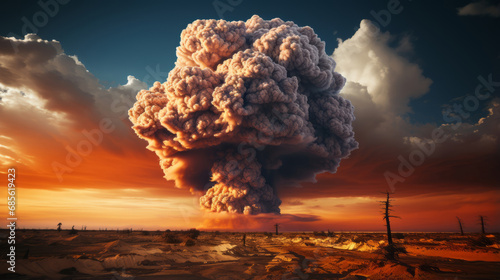 Nuclear bomb detonation photorealistic illustrations. Nuclear explosion. War, world catastrophe, collapse. Mushroom cloud