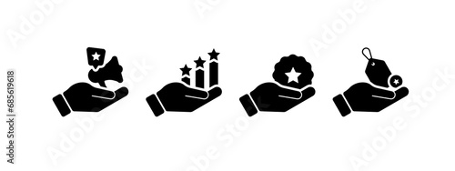 branding icon vector illustration. hand with star, diagram, megaphone icon concept.