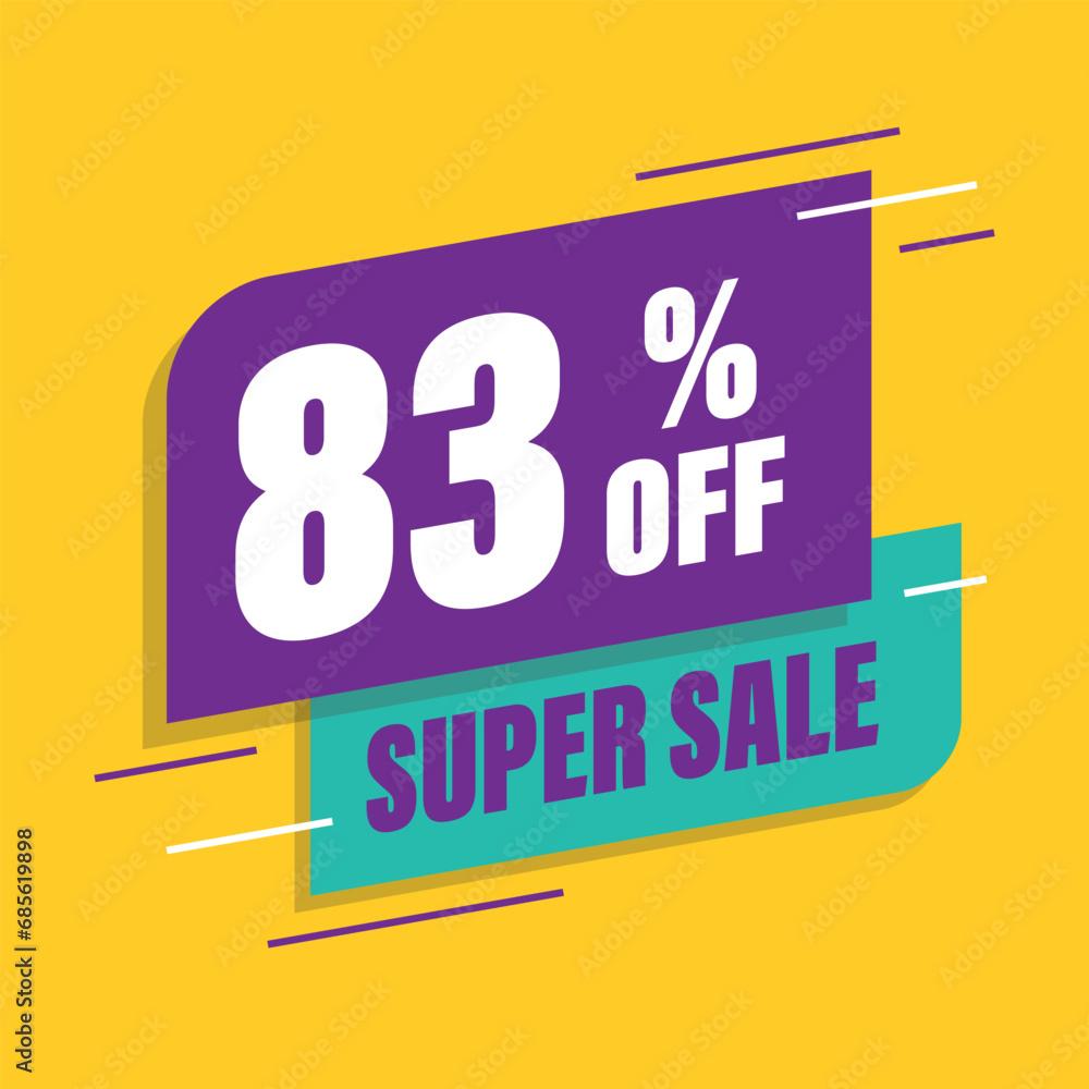 Eighty three 83% percent purple and green sale tag vector
