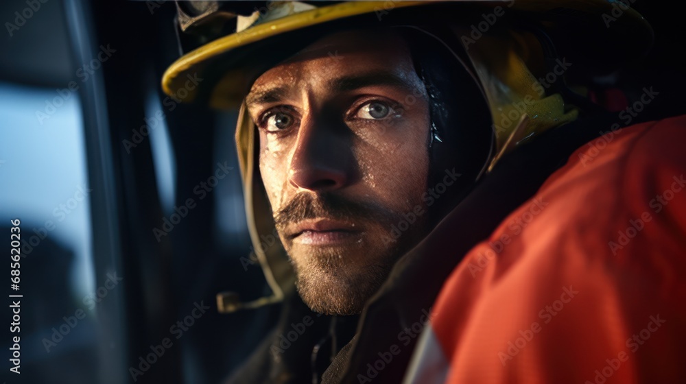 Depressed and tired firefighter Depressed and tired firefighter