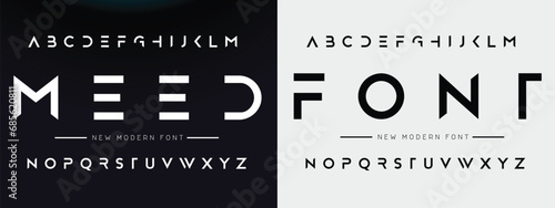 MEED Modern abstract digital alphabet font. Minimal technology typography, Creative urban sport fashion futuristic font and with numbers. vector illustration.