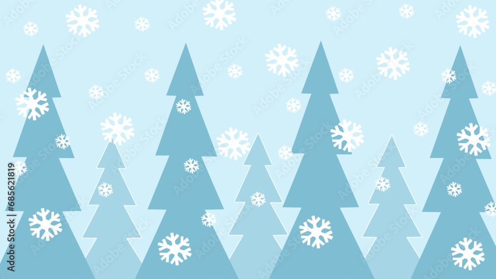 Blue winter seamless pattern with Christmas trees