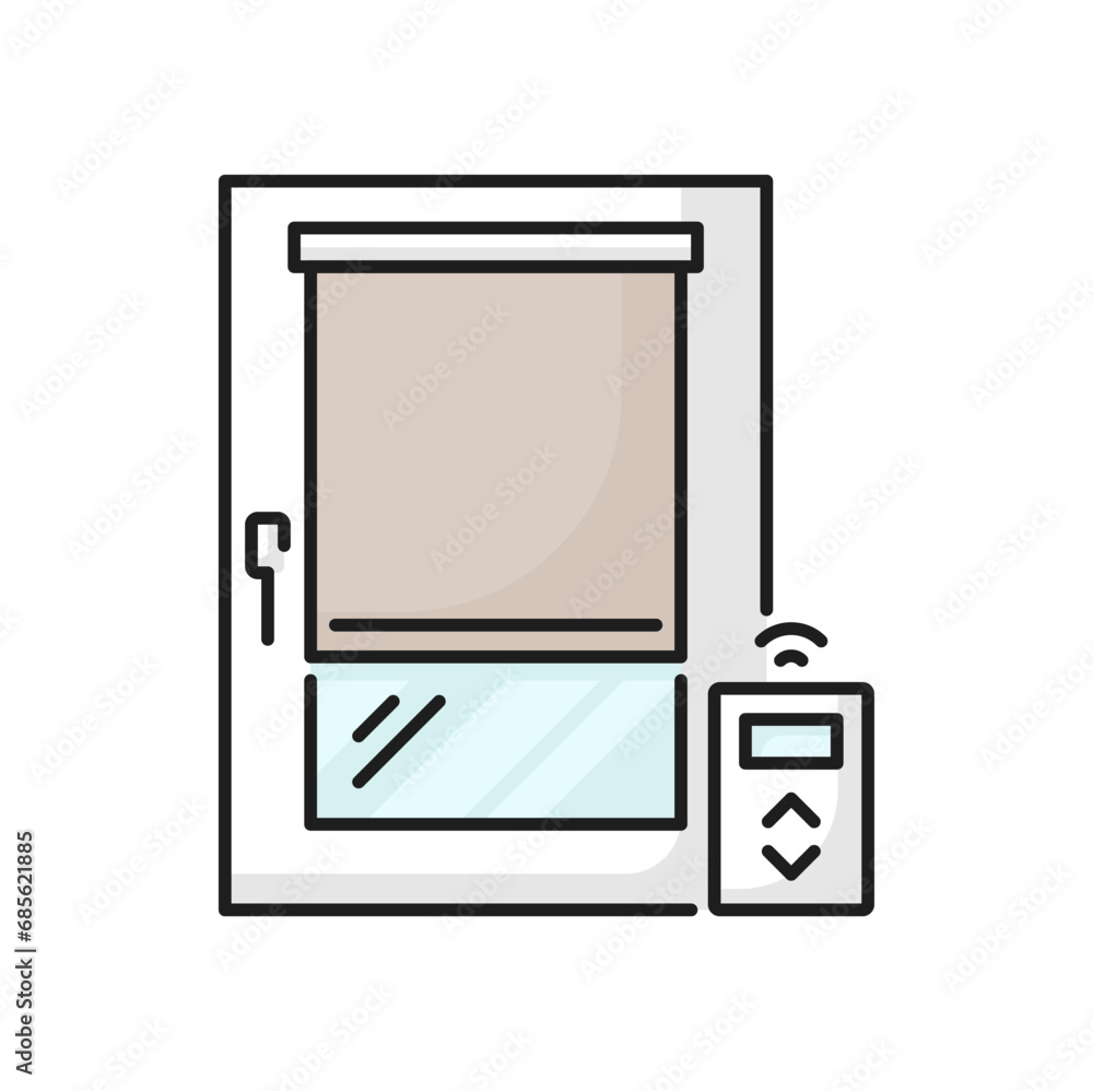 Roller blind, automatic window curtain interior design element outline icon. Vector vertical jalousie on remote control, automated window shutter Roller blind, automatic window curtain interior design element outline icon. Vector vertical jalousie on remote control, automated window shutter