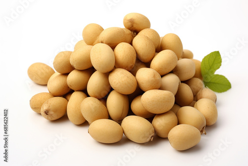 Stack of soybeans on a white background. Healthy eating concept. Generated by artificial intelligence