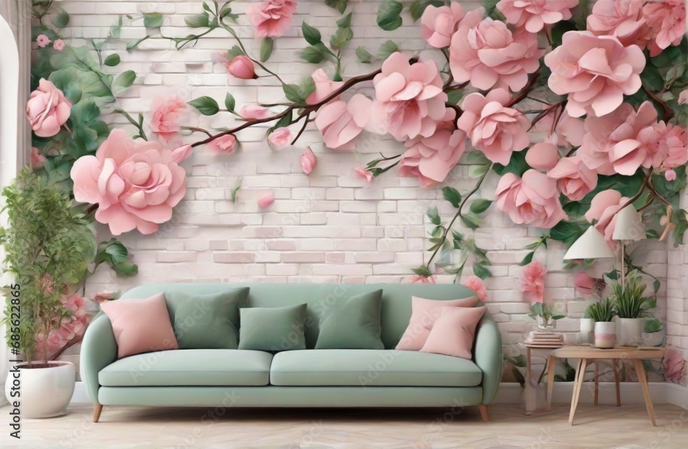 Obraz premium pink sofa and flowers