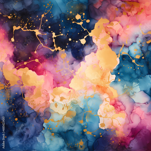 a pattern inspired by the fluid and unpredictable qualities of watercolor  depicting a cosmic scene