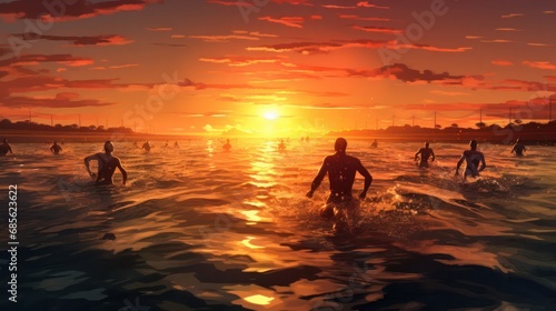 Swimming Competition In the Sunset © Left