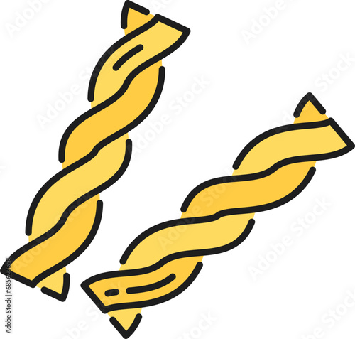 Uncooked gemelli noodle spiral shape pasta outline icon. Vector twisted rods homemade noodle, floor dough product. Italian food cuisine, gemelli