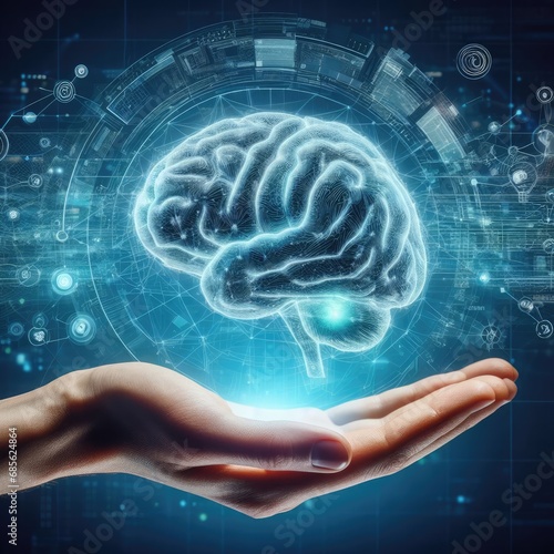 human hand with brain technology background