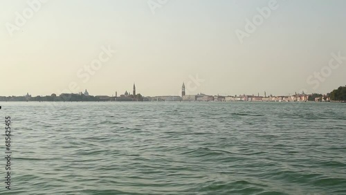 Approaching Venice, Italy by boat in summer