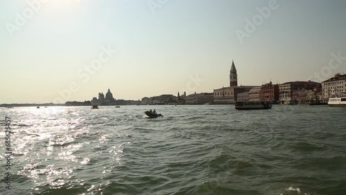 Approaching Venice, Italy by boat in summer
