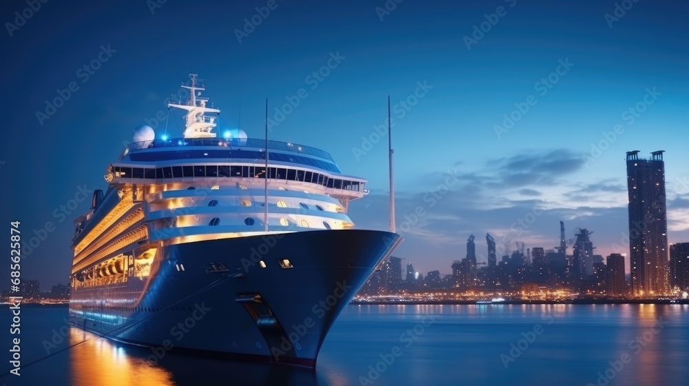 Cruise Ship, Cruise Liners beautiful white cruise ship above luxury cruise in the ocean sea at early in the morning time concept exclusive tourism travel on holiday take a vacation time on summer