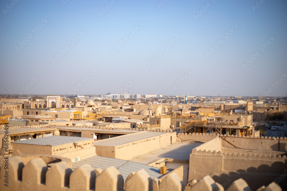 sand brick houses in historical City, Khiva, the Khoresm agricultural oasis, Citadel.