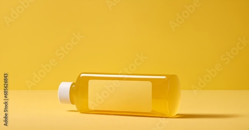 Plastic bottle isolated on yellow background, product mockup concept with copy space