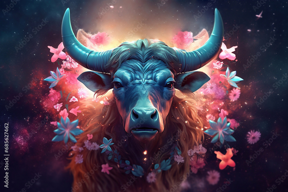 Taurus Celestial Portrait. Taurus zodiac sign. Taurus Celestial Portrait. Taurus zodiac sign.