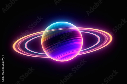 Saturn planet with neon effect. Retrograde Saturn.