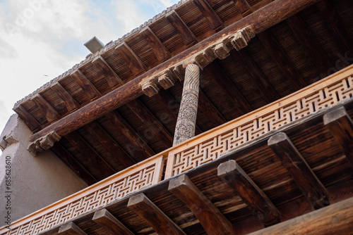 beautiful wood carved beans and roof, Khiva, the Khoresm agricultural oasis, Citadel.