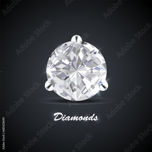 Realistic white diamond with light reflections. Shiny Diamond gemstone illustration.