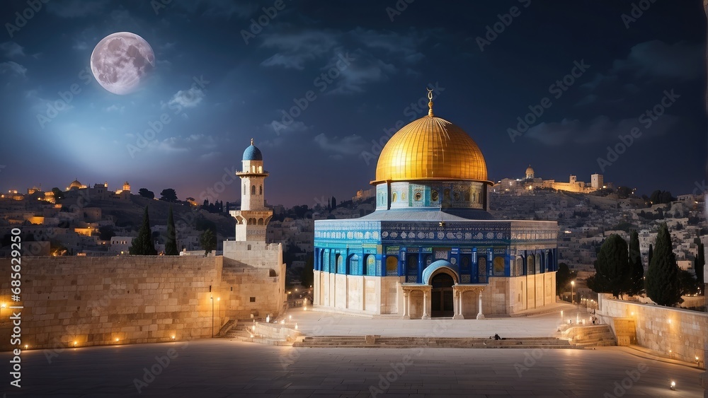 Dome of Rock at evening time background photo