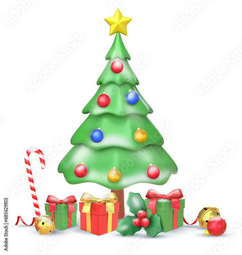 3D Rendering Christmas Tree With Christmas Elements Isolated On Transparent Background, PNG File Add © Foxgrafix