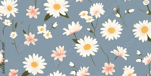 Rose and daisy pattern banner wallpaper simple background, seamless pattern with flowers, seamless floral pattern. Generative Ai content