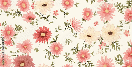 Rose and daisy pattern banner wallpaper simple background  seamless pattern with flowers  seamless floral pattern. Generative Ai content