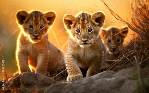 View of Lion Cubs in Natural Habitat