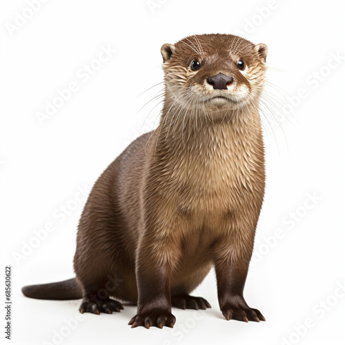 River otter isolated on a white background. Generative Ai