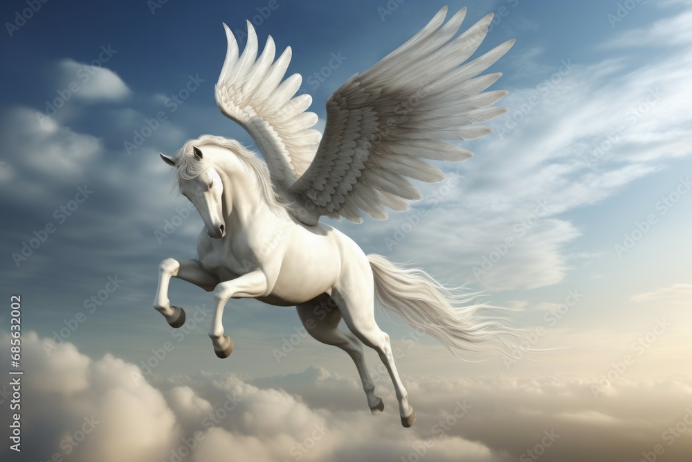Graceful Pegasus horse. Fantasy mythology white horse flying in the sky ...