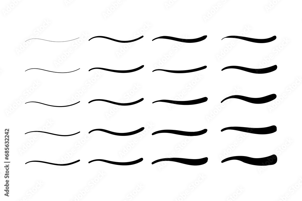 Set of Swoosh and swoops underline typography tail shapes. Brush drawn thick curved smear. Hand drawn curly swish, swash, squiggle, twiddle. Vector calligraphy doodle swirl. Vector Set of Swoosh and swoops underline typography tail shapes. Brush drawn thick curved smear. Hand drawn curly swish, swash, squiggle, twiddle. Vector calligraphy doodle swirl. Vector