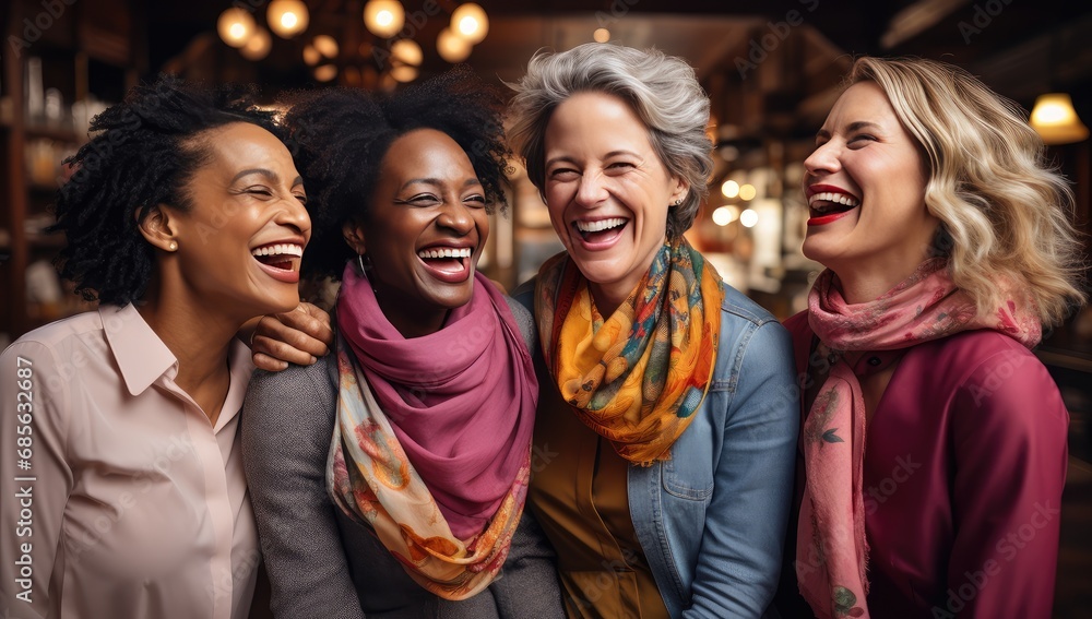 happy bunch of women, holding hands