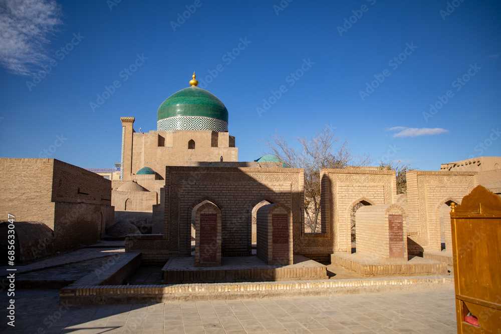 structure in the top with a golden point, Khiva, the Khoresm agricultural oasis, Citadel.