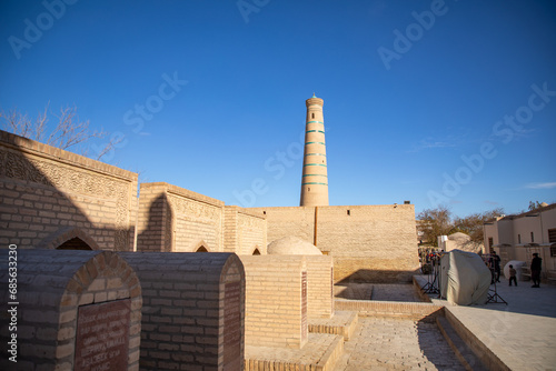 historical structures and graveyard in a fortress, Khiva, the Khoresm agricultural oasis, Citadel.
