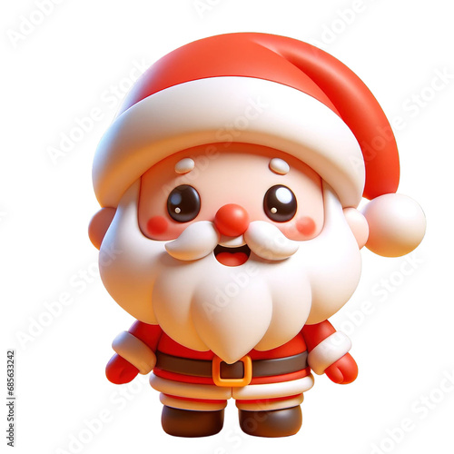 3D illustrations of a cute, happy Santa Claus on a white background. 