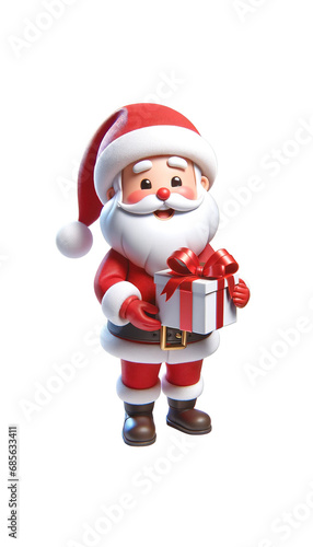 3D illustrations of a cute Santa Claus in full body view, holding a gift box © thapthim
