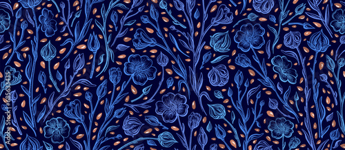 Flax flower, linen seed Vector seamless pattern