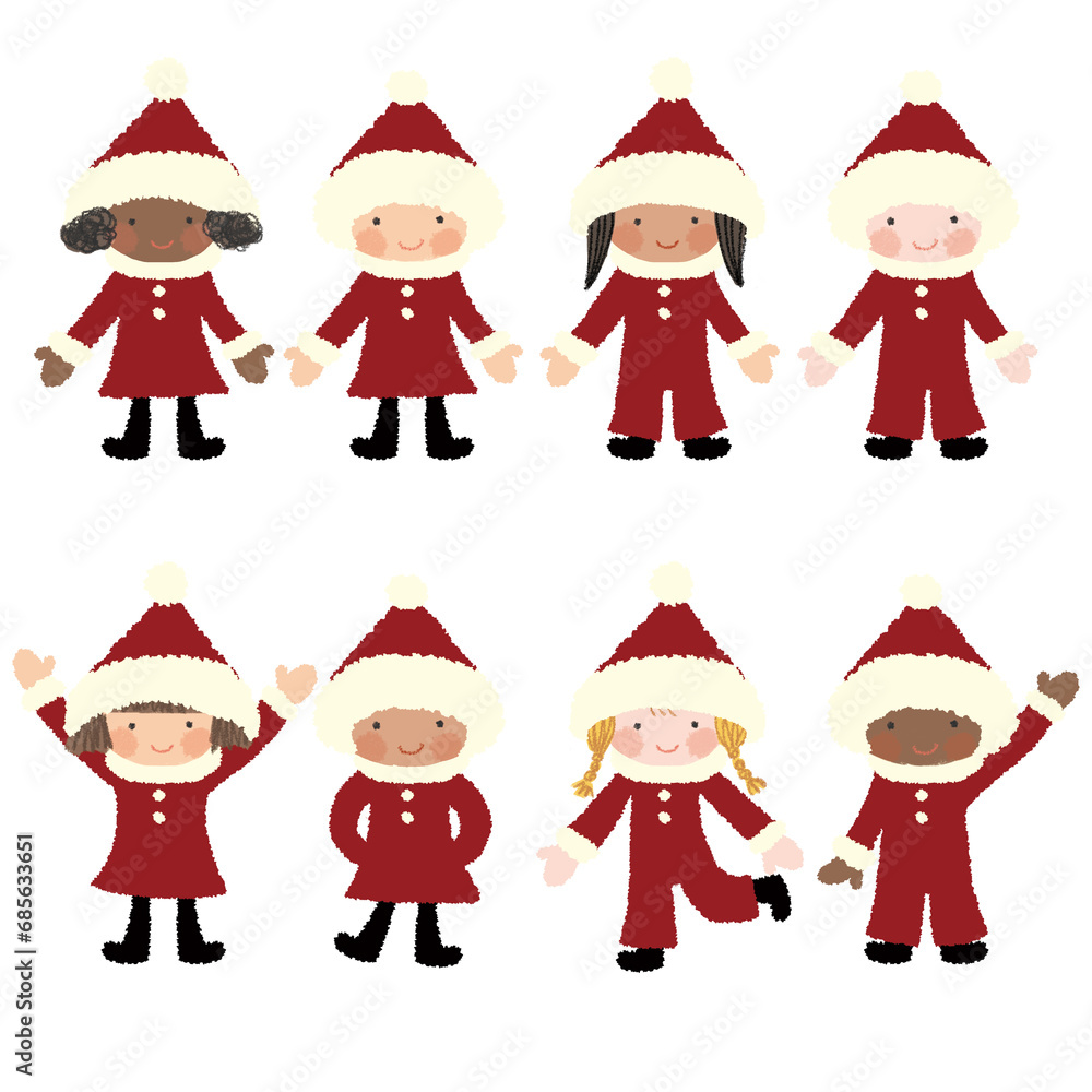 クリスマス、サンタコスチュームの子供(多人種) クリスマス、サンタコスチュームの子供(多人種)