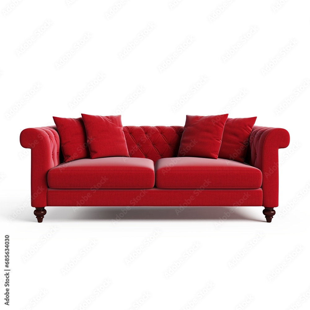 Fototapeta premium Red comfortable sofa on transparent background, ai technology