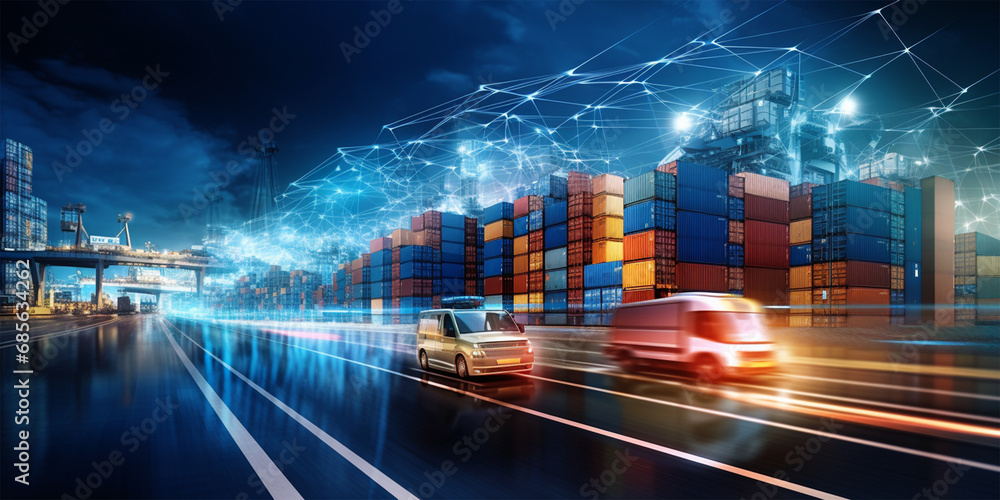 "International commerce thrives on the trinity of import, export, and shipping—essential components that create a well-connected global marketplace, facilitating the smooth flow of goods across border - obrazy, fototapety, plakaty 