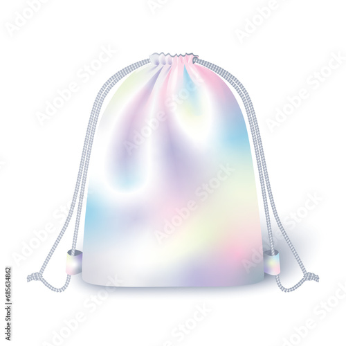 Drawstring Bag with holographic effect. Vector ullustration.