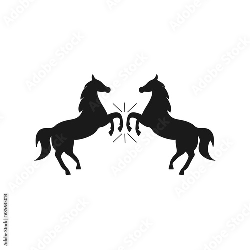Two horses and horseshoe icon on white background.