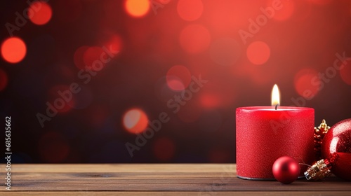 Red Candle With Christmas Decoration  copy space and generative ai