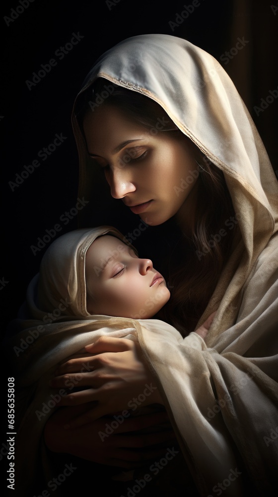 The Virgin Mary holds Jesus Christ in her arms. The Virgin Mary holds Jesus Christ in her arms.
