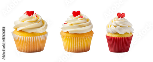 Design Mockup Template for Lemon Flavoured Heart Shaped Cream Cupcake Muffins Set for Valentine   s Day  Isolated on Transparent Background  PNG