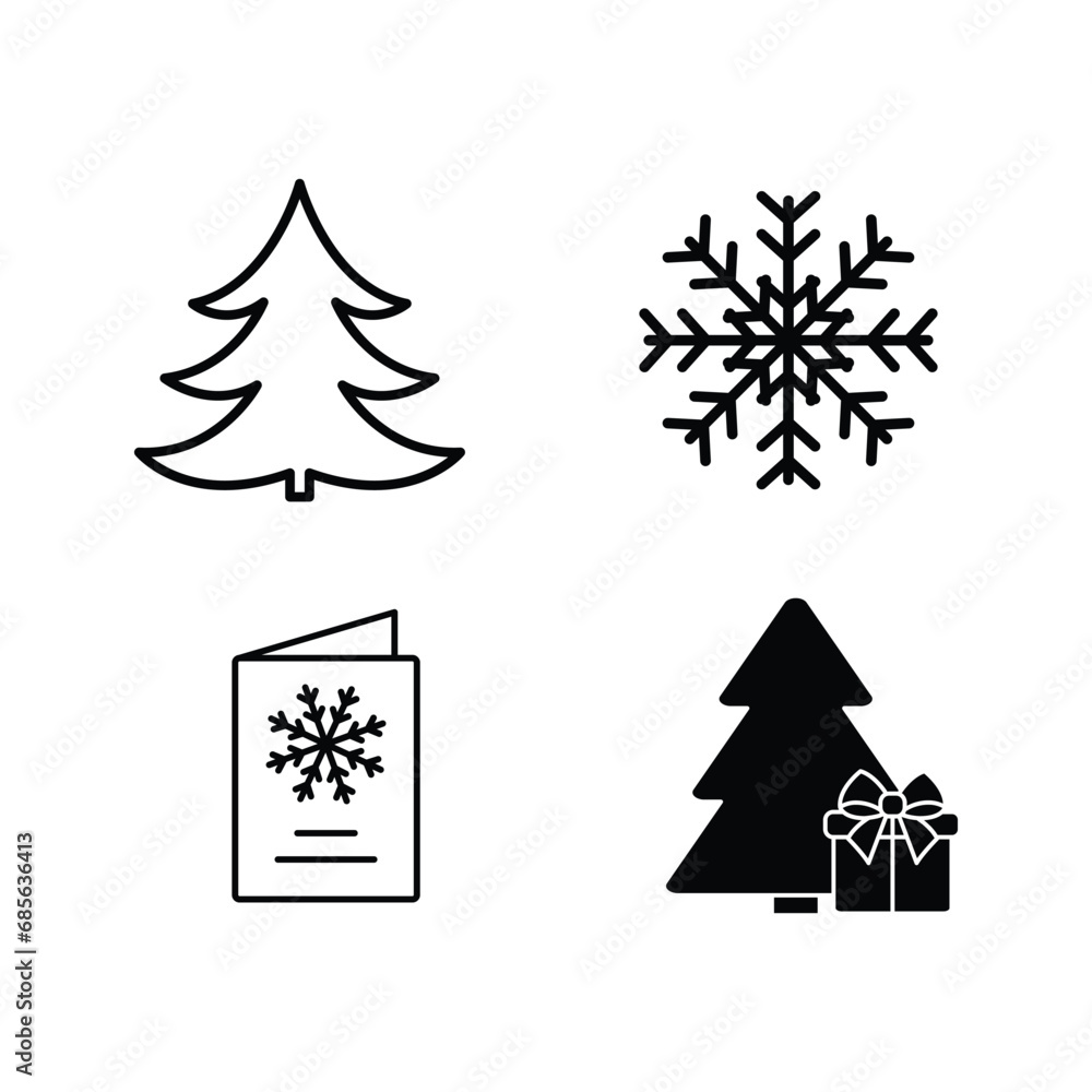 Obraz premium christmas icon set christmas tree ball card present gift icon