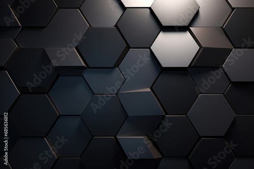 Abstract black hexagon background. 3d rendering toned image, Abstract hexagonal geometric ultra-wide background, Structure of lots of hexagons of carbon fiber, AI Generated