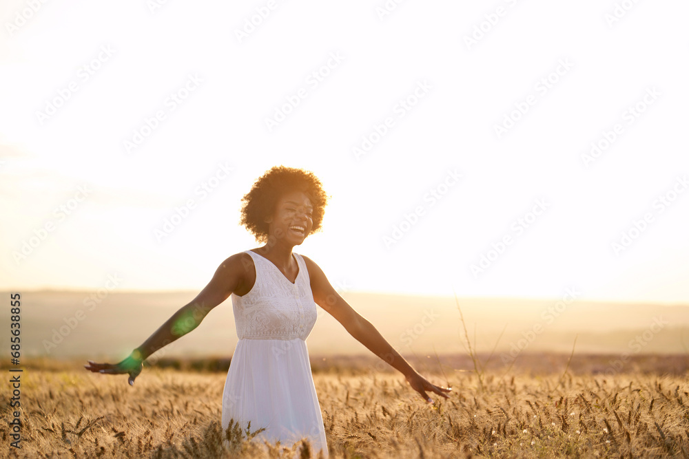 Happy young woman enjoying in wheat field Happy young woman enjoying in wheat field