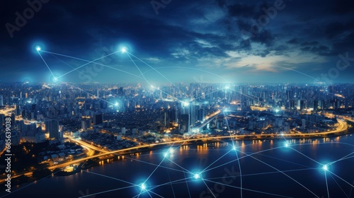 Wallpaper Mural Wireless network and connectivity technology concept with city Torontodigital.ca