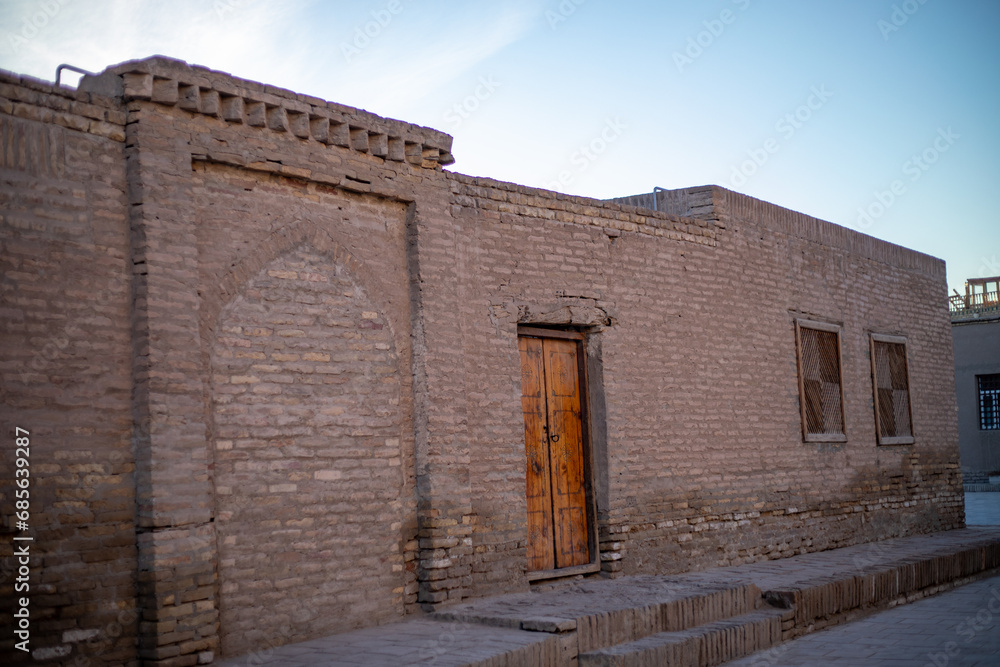 a small traditional old style house inside the castle Fortress, Khiva, the Khoresm agricultural oasis, Citadel.